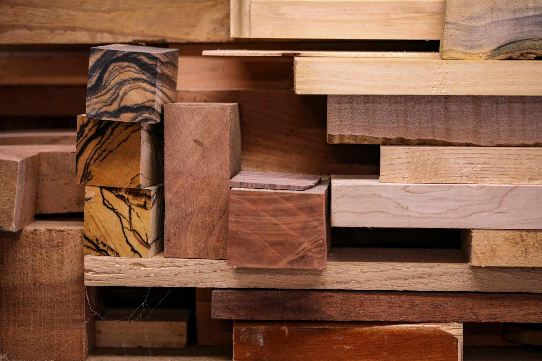Stacked samples of hardwood timber